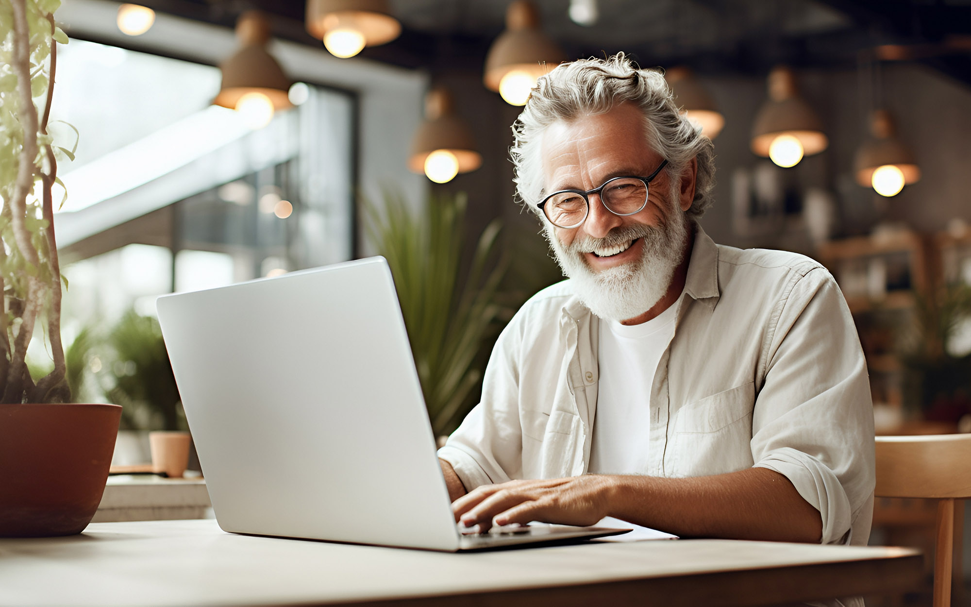 Older Elder Man at Computer